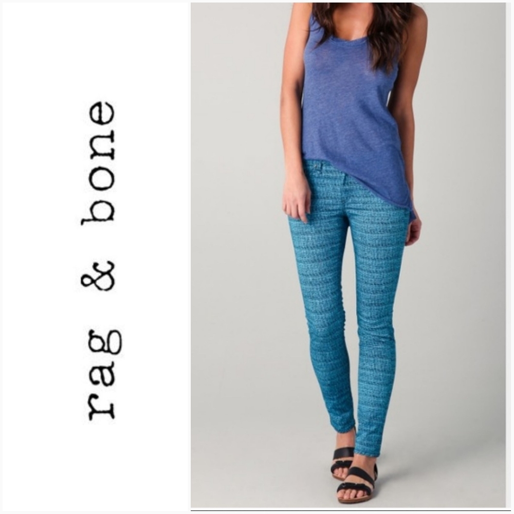RAG & BONE 26 Skinny Legging Jeans Blue Tweed Print Size 26